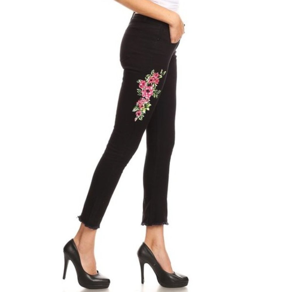 Skinny Jeans, Black, Floral Digital Print
